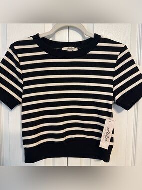 Atelier by Trina Turk Black & White Striped Knit Top